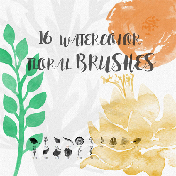 水彩水粉涂鸦植物鲜花叶子图案Photoshop笔刷素材