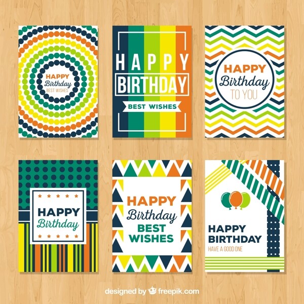 对于抽象的彩色卡片收集生日快乐