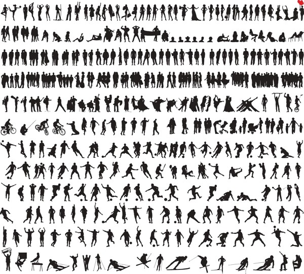 1000種運動姿態(tài)人物剪影矢量素材