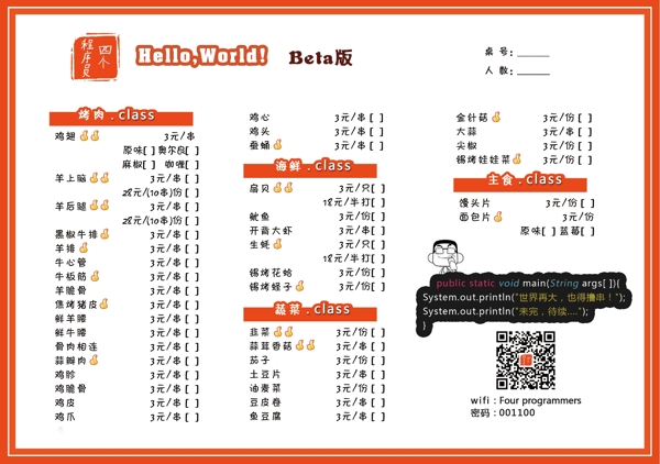四個(gè)程序員菜單設(shè)計(jì)