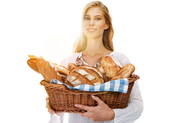 抱着面包的女人图片