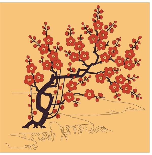 红色梅花树装饰图