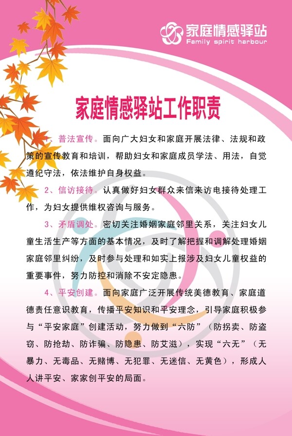 婦女兒童之家情感驛站職責(zé)展板圖片