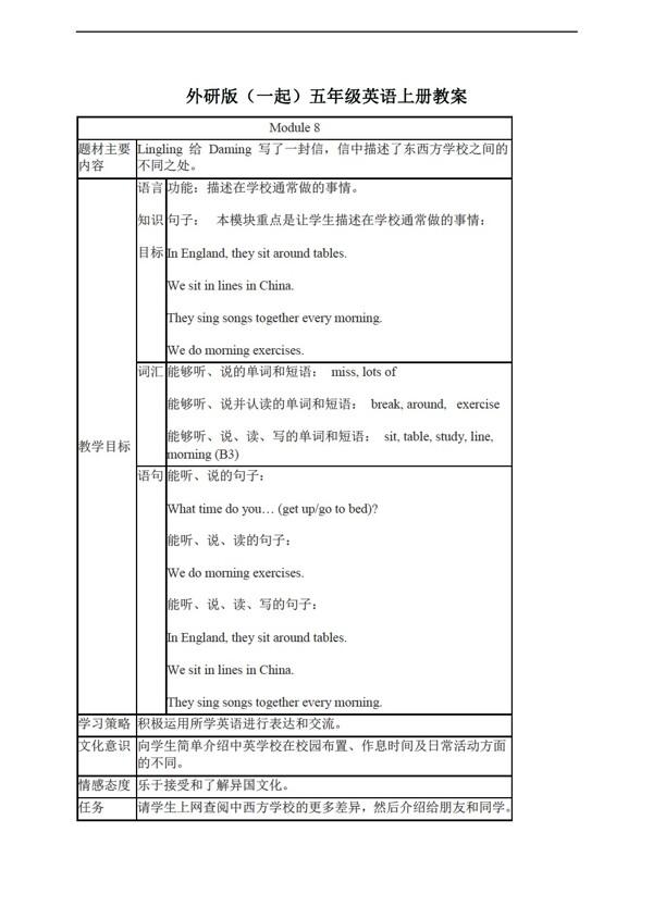 五年級(jí)上英語上冊(cè)教案module8unit1