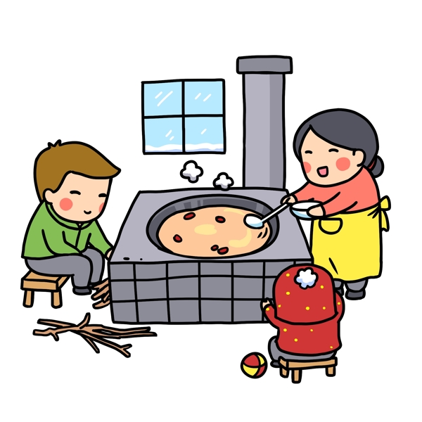 卡通手绘传统中式做饭
