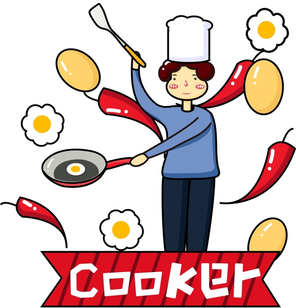 可爱卡通矢量厨师做饭烹饪