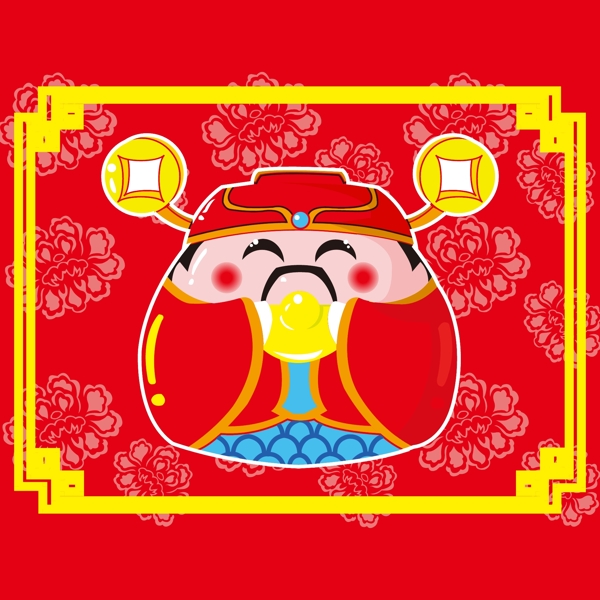 印花矢量圖T恤圖案人物不倒翁財(cái)神免費(fèi)素材