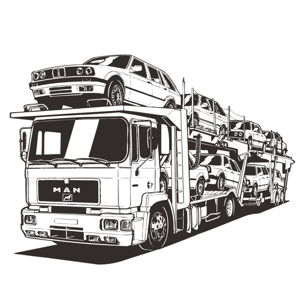 印花矢量圖貨車交通工具色彩黑白色免費(fèi)素材