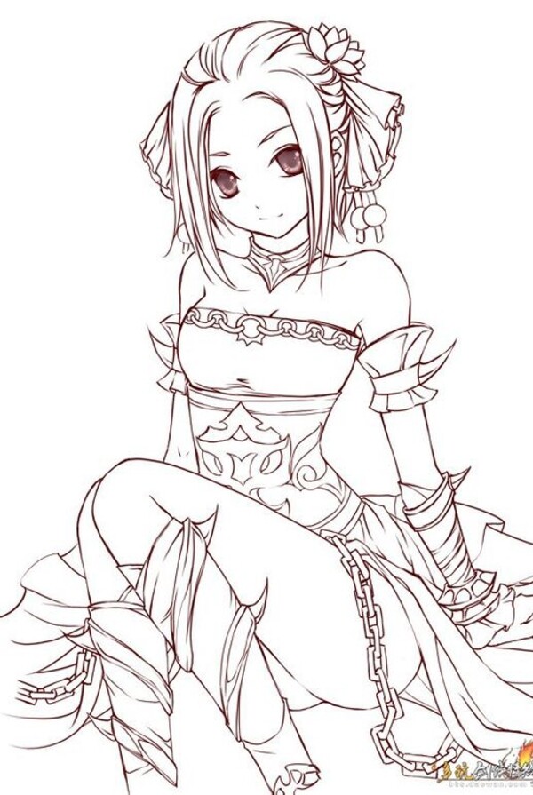 線稿美少女女孩古風(fēng)人物白描簡筆畫
