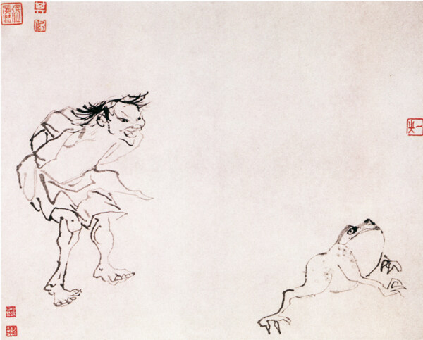 人與青蛙國畫圖片