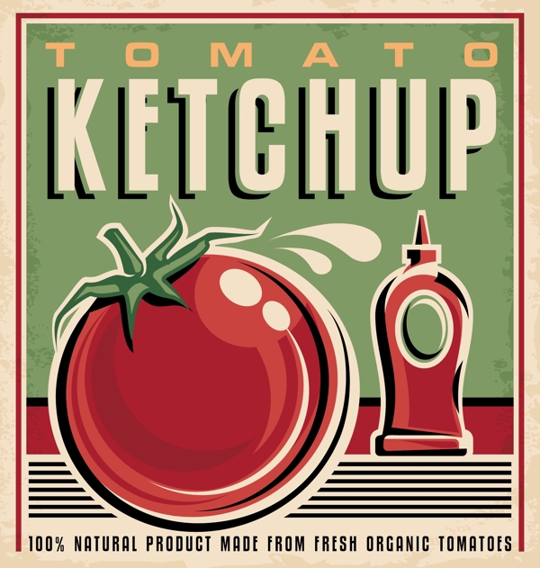 新鲜番茄的复古风格的海报矢量素材08