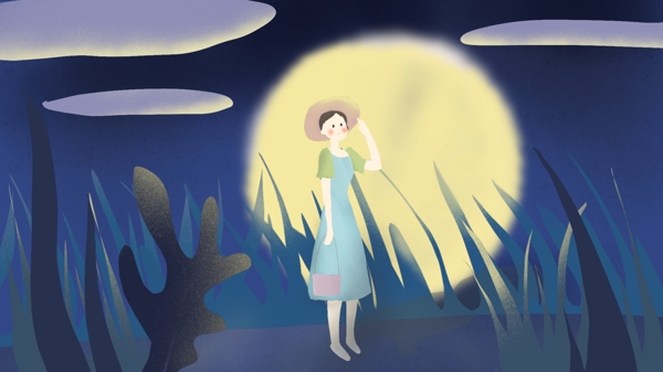 小清新夜空月亮文艺插画