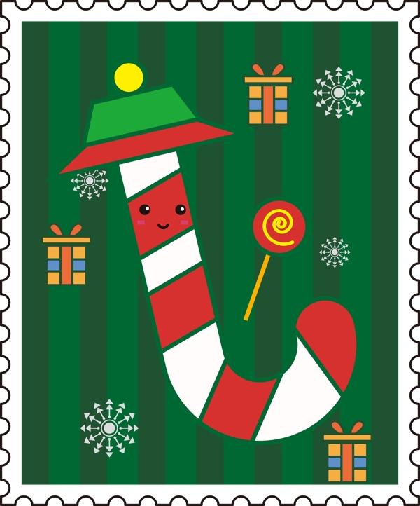 圣诞糖果邮票矢量卡通可商用元素