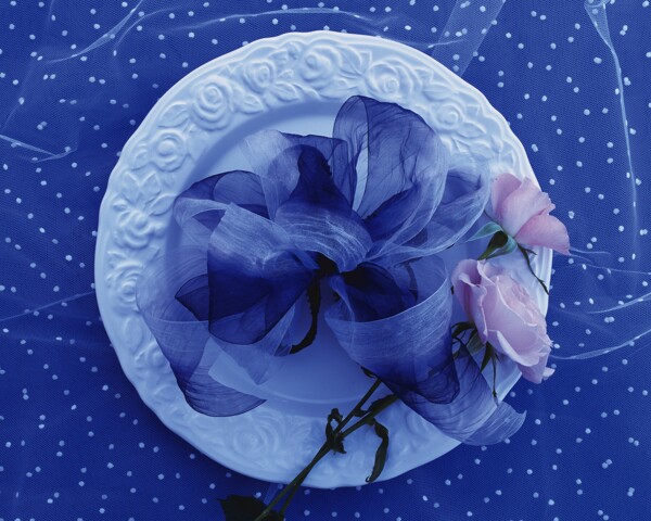 花艺大餐盘子花朵花饰郁金香紫罗兰稚菊