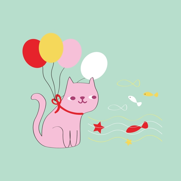 可爱猫咪气球矢量鱼