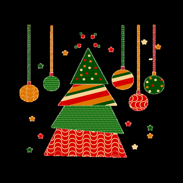 彩色扁平化圣诞吊球圣诞树元素