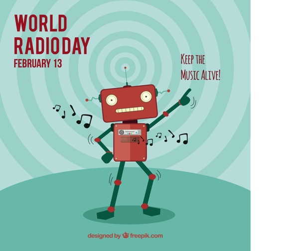 世界无线电日背景与机器人跳舞