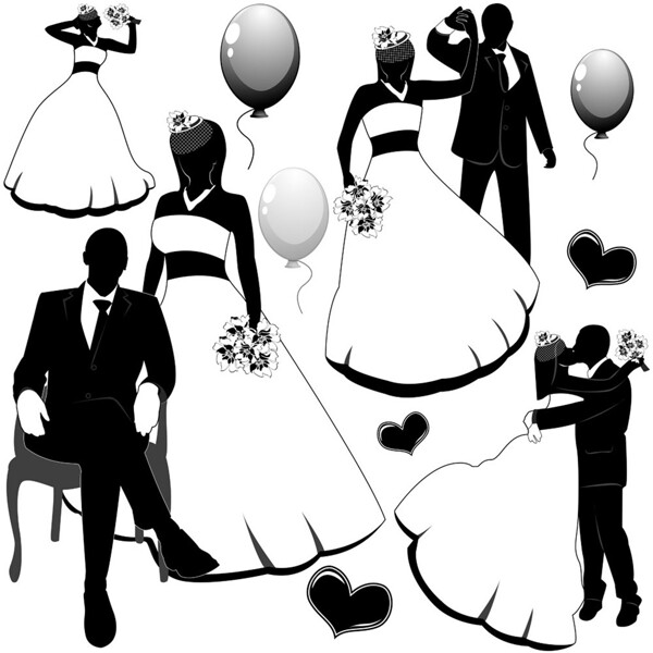 黑色卡通婚礼人物图片
