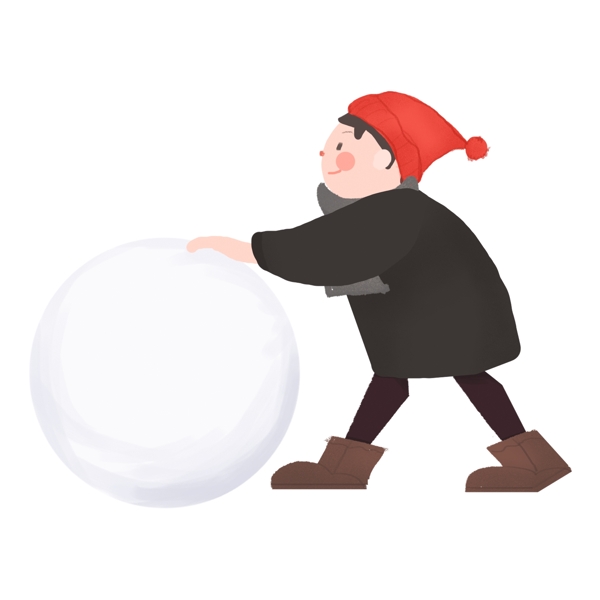 卡通手繪堆雪人的男孩素材