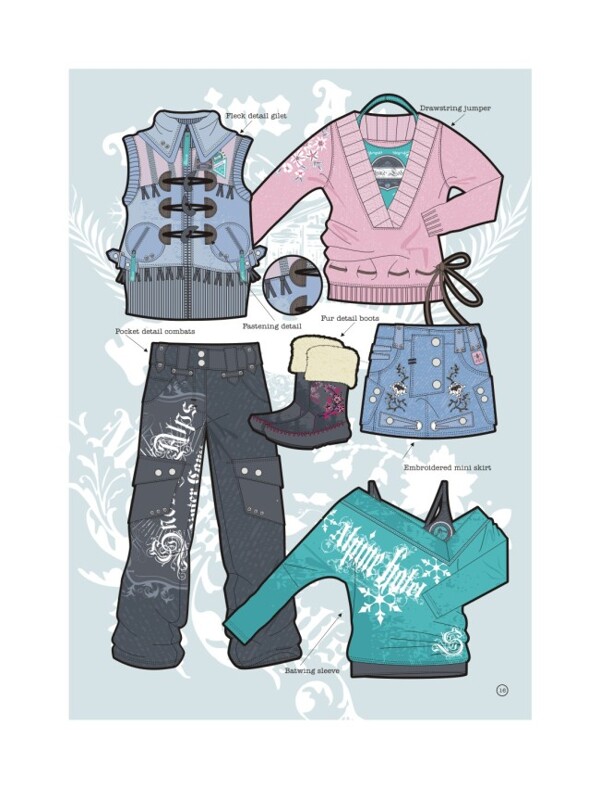 冬季雪山滑雪運動風格服裝系列款式矢量圖