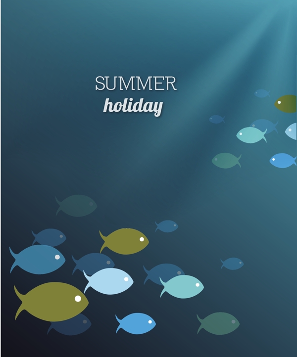 水的魚和光線夏天矢量插畫