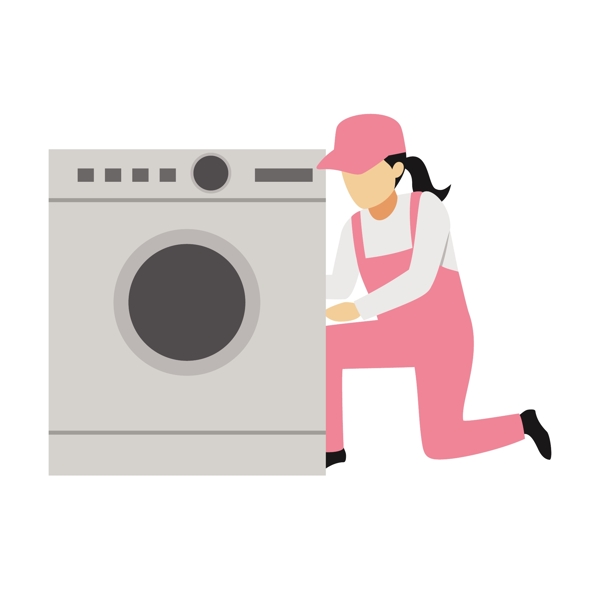 维修洗衣机的女人矢量素材