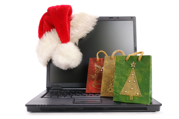 圣诞购物袋与电脑图片
