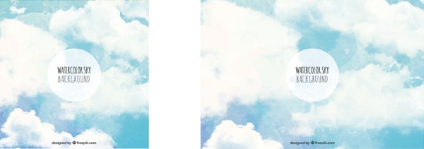 手绘天空蓝色背景与云彩矢量图素材