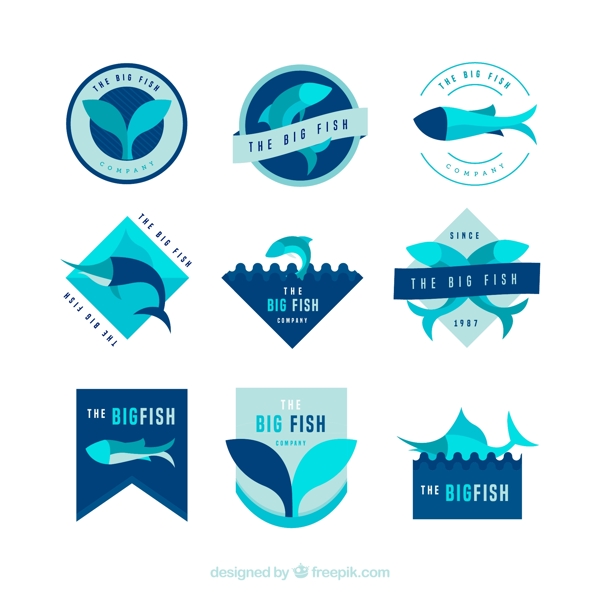 9款蓝色鱼类标志