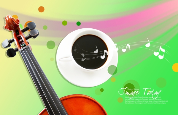小提琴与咖啡杯子音符PSD分层素材