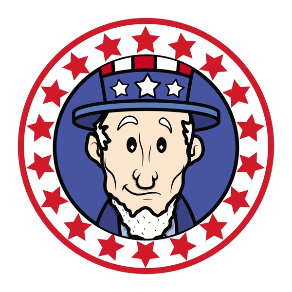 爱国的美国主题的圆形设计与亚伯拉罕林肯戴帽子的叔叔山姆矢量