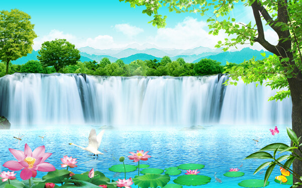 山水瀑布