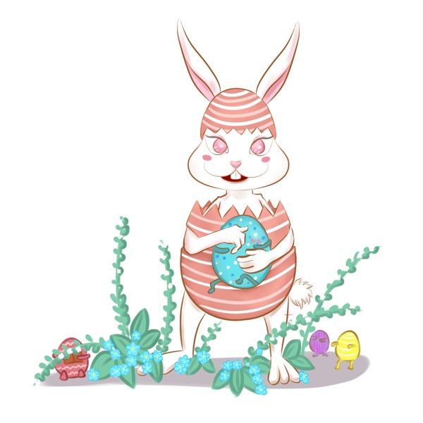 可商用高清手绘复活节兔子彩蛋历险