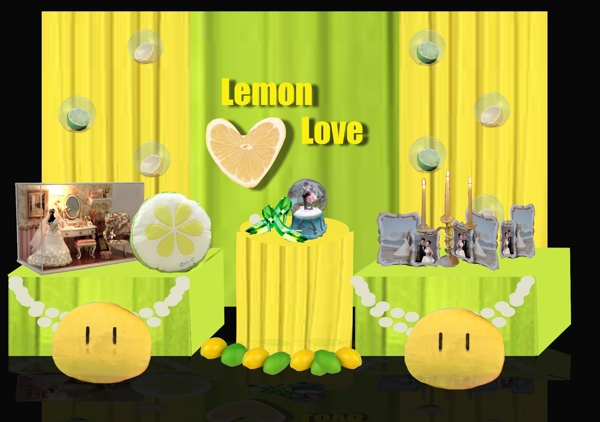 柠檬黄果绿婚礼展示区效果图图片