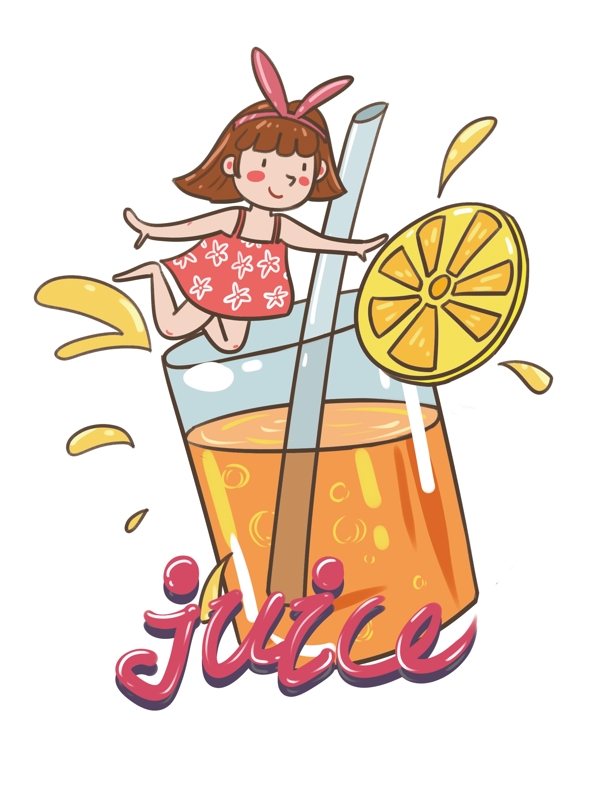帆布袋包装夏日冰爽系列橙汁和女孩可爱卡通