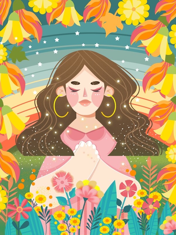 女神節(jié)扁平小清新插畫