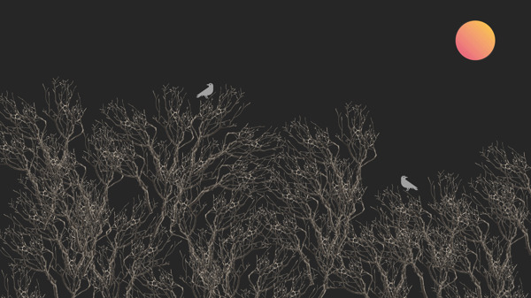 树枝插画背景月亮小鸟