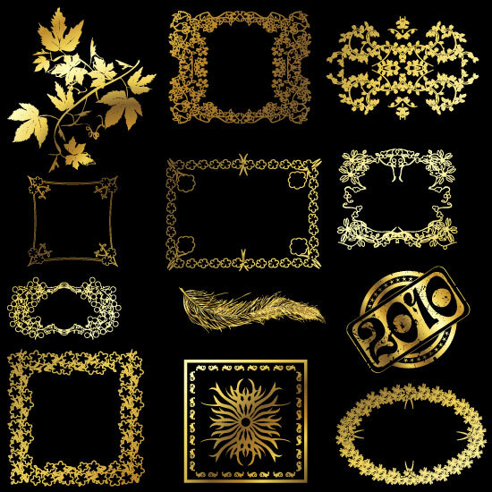 金色花紋邊框矢量圖