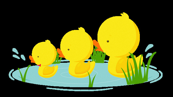 鸭子小黄鸭可爱卡通插画夏季素材