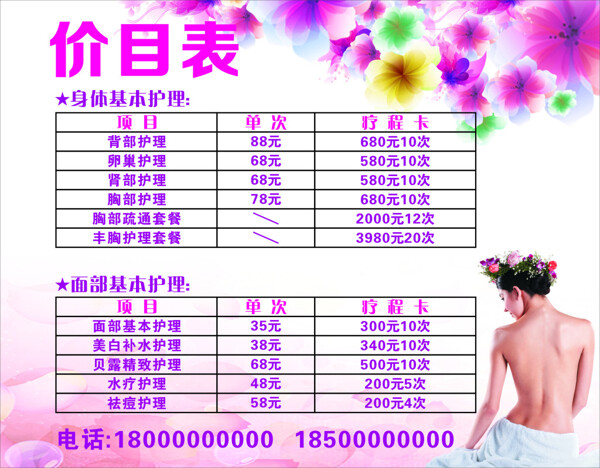 價目表