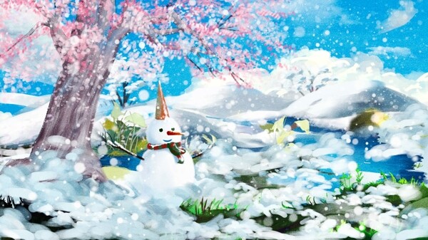 唯美清新冬天你好立冬大雪小雪插畫