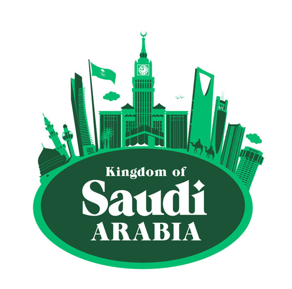 绿色圆环和绿色沙特王国建筑图片