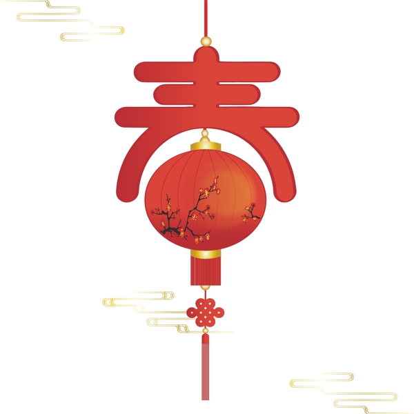 手绘中国风春节节日喜庆梅花灯笼装饰元素