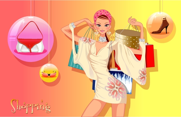 購物主題時尚美女矢量素材
