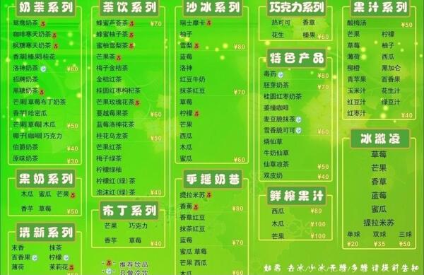 奶茶價(jià)目表圖片