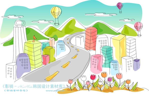兒童線條插畫小孩游玩卡通童話韓國花紋時(shí)尚花紋底紋矢量素材矢量圖片HanMaker韓國設(shè)計(jì)素材庫