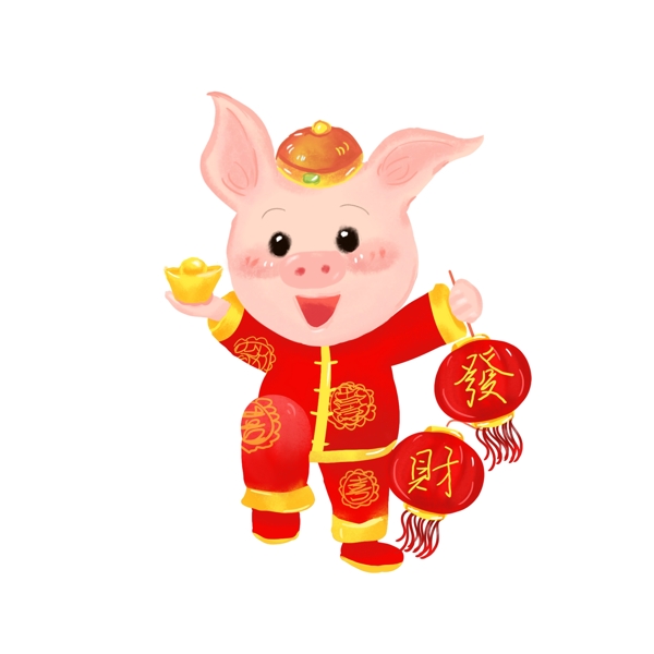 2019年豬年手繪插畫喜慶紅色可商用元素