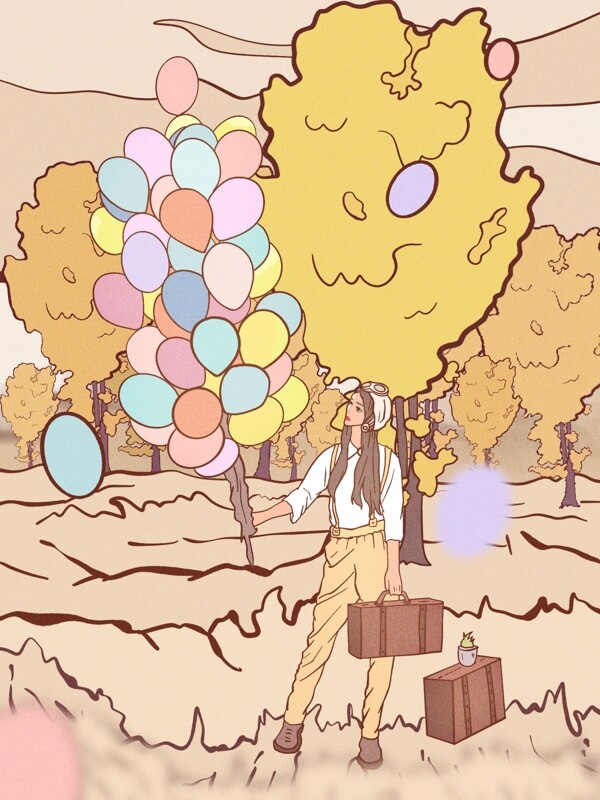 单身情人节之户外旅游放气球愈插画