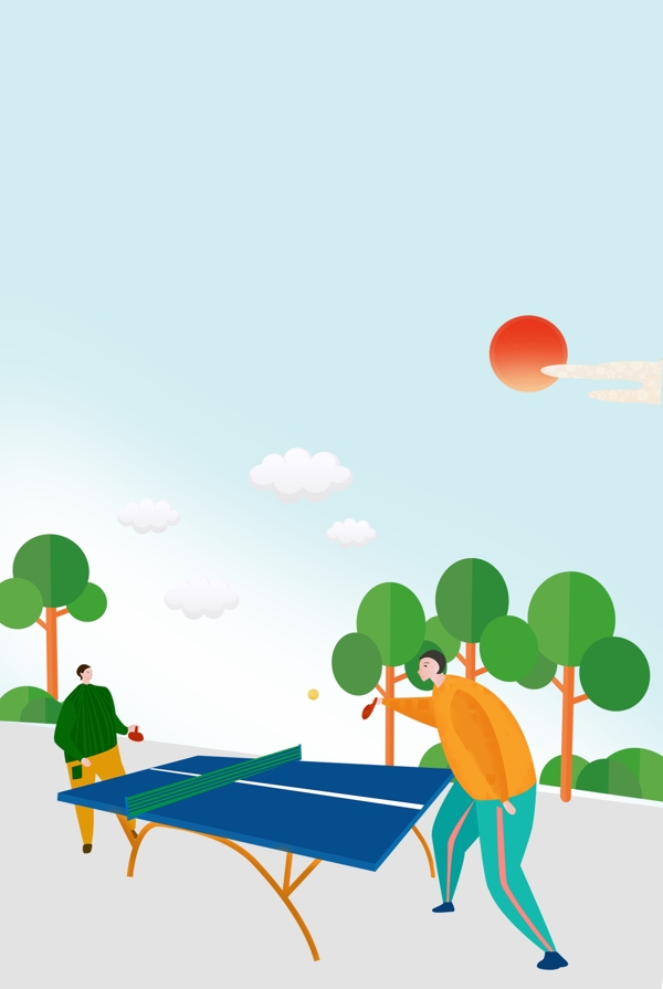 小清新卡通乒乓球比赛健身运动背景