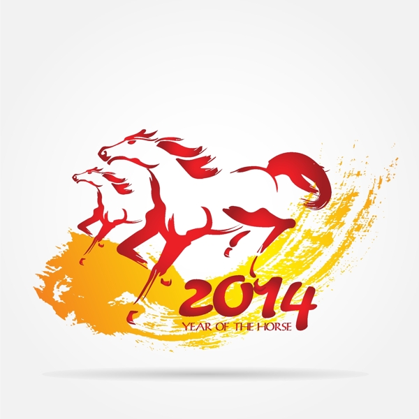 墨跡金馬奔騰2014喜慶元素矢量圖